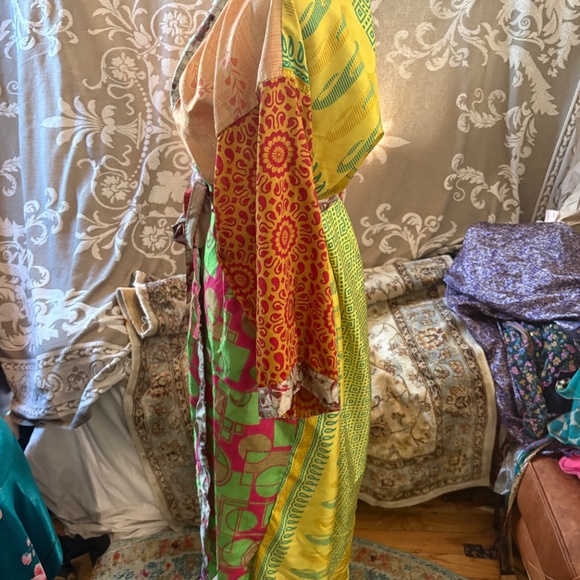 Multicolor Vintage Kimono Made From Repurposed Indian Silk - Picture 6 of 7